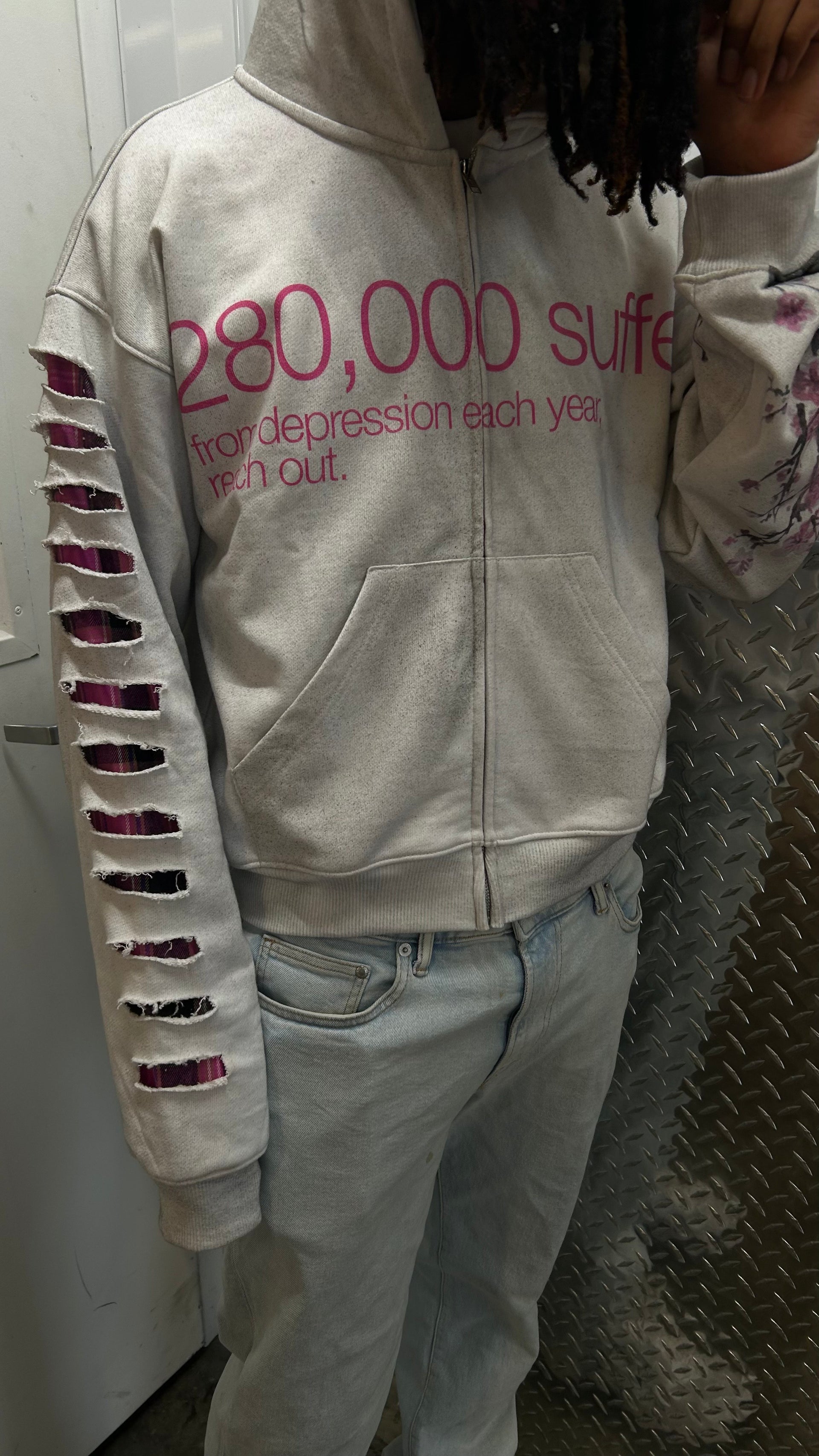 “Blossom” flannel frame hoodie